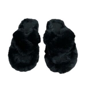 Cozy Black Furry Slippers